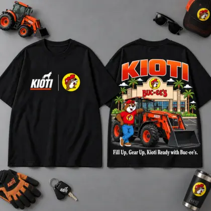 Buc-ee's KIOTI Construction Collage 3D T-Shirt For Heavy Equipment Road Trip Collectors NDN Black