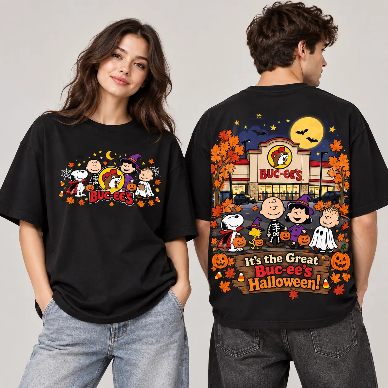 Buc-ee's Peanuts Great Halloween Pumpkin 3D Shirt For Cozy Autumn Road Trip Adventures NDN worn