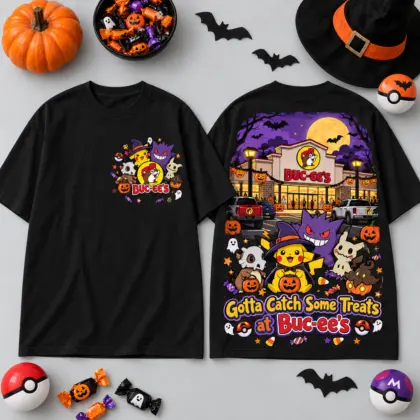 Buc-ee's Pokemon Gotta Catch Some Treats 3D Shirt For Halloween Candy Hunt Adventures NDN flat
