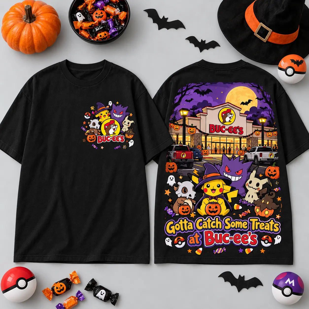 Buc-ee's Pokemon Gotta Catch Some Treats 3D Shirt For Halloween Candy Hunt Adventures NDN flat