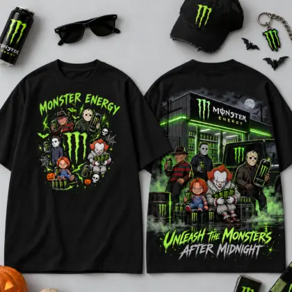 Monster Energy Horror Characters After Midnight 3D Shirt For Halloween Movie Night Fans NDN flat