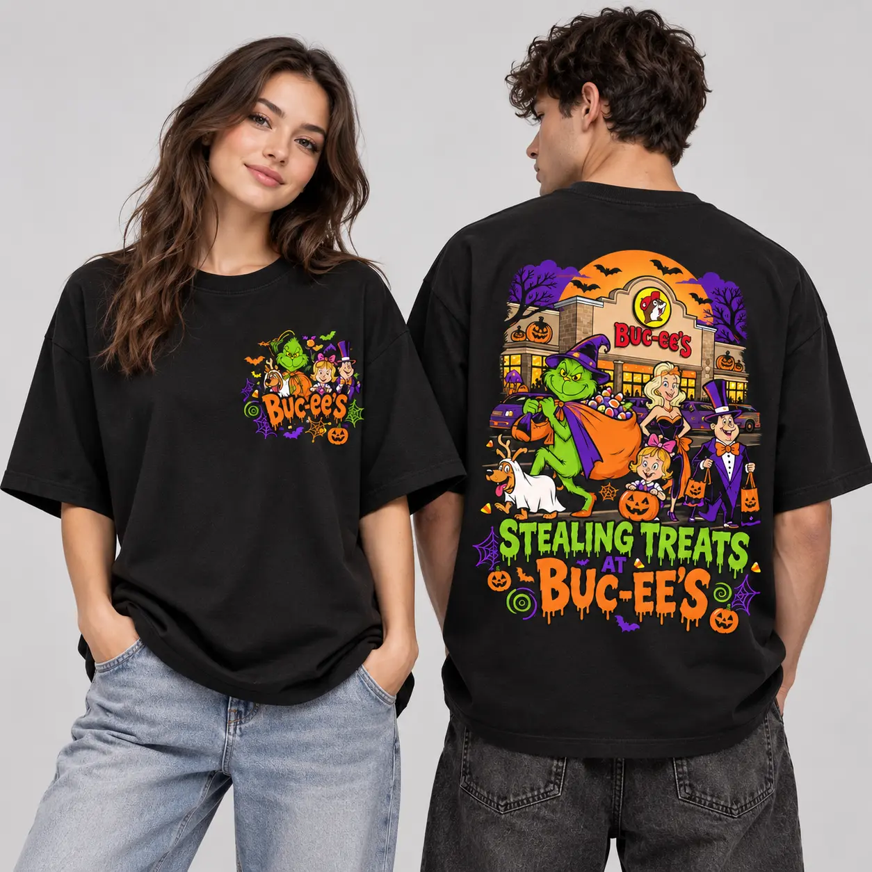 Buc-ee's Grinch Stealing Treats Halloween 3D Shirt For Mischievous Autumn Road Trip Nights NDN worn