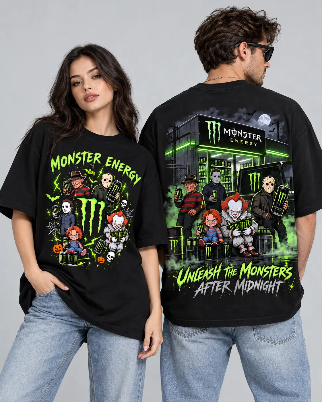 Monster Energy Horror Characters After Midnight 3D Shirt For Halloween Movie Night Fans NDN worn