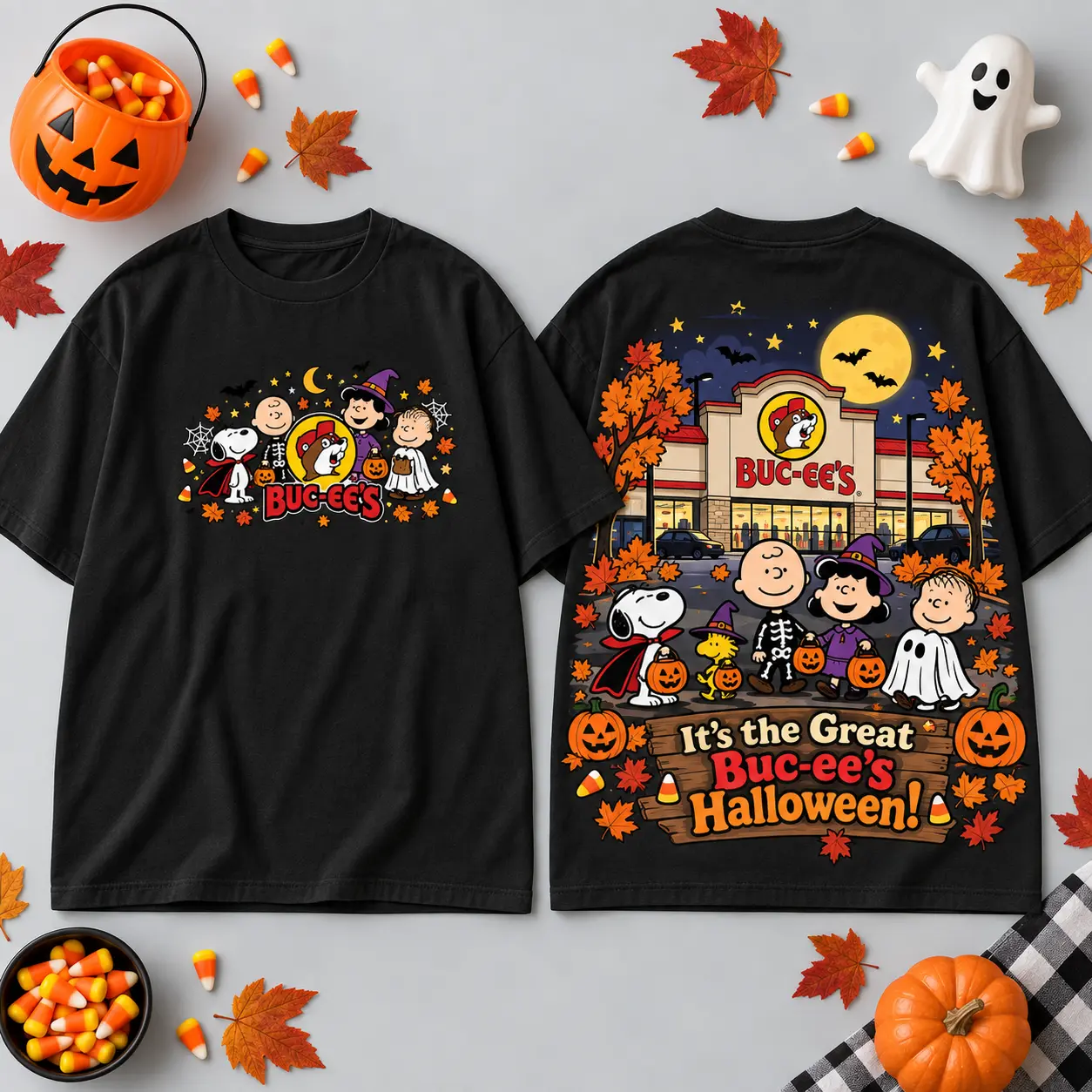 Buc-ee's Peanuts Great Halloween Pumpkin 3D Shirt For Cozy Autumn Road Trip Adventures NDN flat