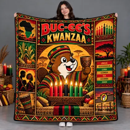 Buc-ee's Kwanzaa Unity Heritage Purpose Fleece Blanket for Warm Community Celebrations NDN flat