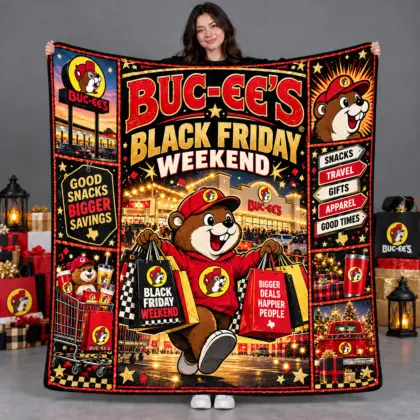 Buc-ee's Black Friday Shop Big Snack Bigger Fleece Blanket for Cozy Weekend Bargain Hunters NDN flat