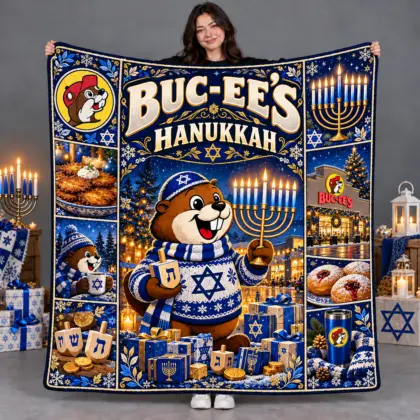 Buc-ee's Hanukkah Eight Nights Bright Tradition Fleece Blanket for Cozy Festival of Lights NDN flat