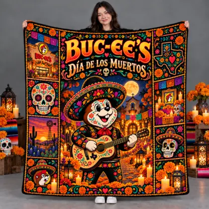 Buc-ee's Día de los Muertos Remember With Love Fleece Blanket for Colorful Family Memories NDN flat