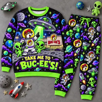 Premium Buc-ee's Take Me to Buc-ee's Alien Graphic Sweater and Jogger Pants Set NDN