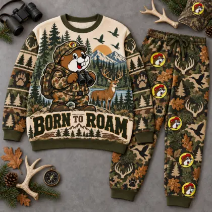 Premium Buc-ee's Born to Roam Camo Graphic Sweater and Jogger Pants Set NDN
