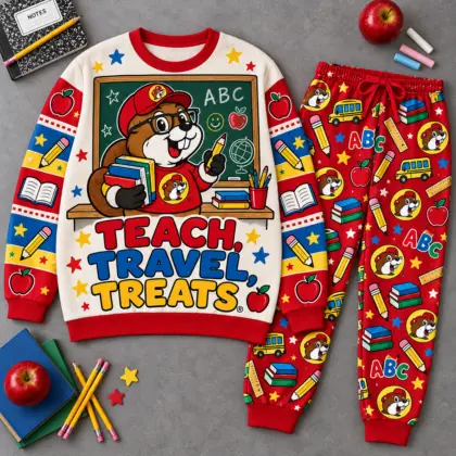 Premium Buc-ee's Teach Travel Treats School Graphic Sweater and Jogger Pants Set NDN