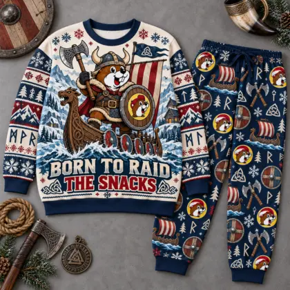Premium Buc-ee's Born to Raid the Snacks Graphic Sweater and Jogger Pants Set NDN