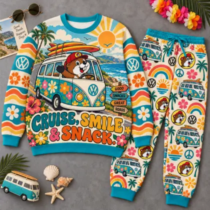 Premium Buc-ee's Cruise Smile and Snack Graphic Sweater and Jogger Pants Set NDN