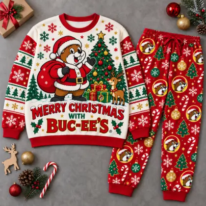 Premium Buc-ee's Merry Christmas with Buc-ee's Graphic Sweater and Jogger Pants Set NDN