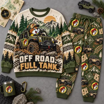 Premium Buc-ee's Off Road Full Tank Jeep Graphic Sweater and Jogger Pants Set NDN