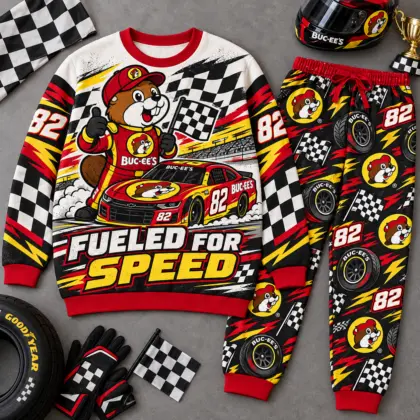 Premium Buc-ee's Fueled for Speed Racing Graphic Sweater and Jogger Pants Set NDN