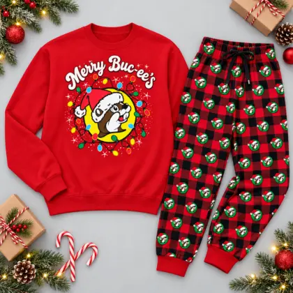 Premium Buc-ee's Merry Buc-ee's Wreath Graphic Sweater and Jogger Pants Set NDN