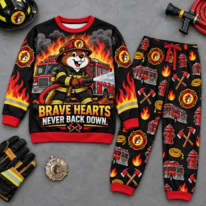 Premium Buc-ee's Brave Hearts Never Back Down Graphic Sweater and Jogger Pants Set NDN
