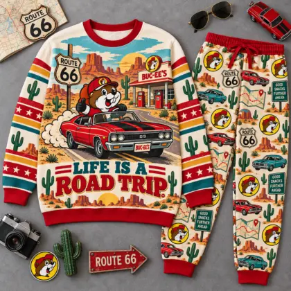 Premium Buc-ee's Life Is a Road Trip Graphic Sweater and Jogger Pants Set NDN