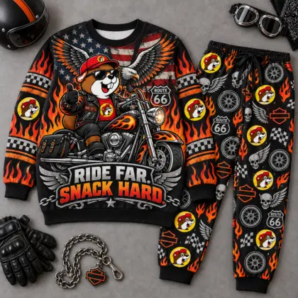Premium Buc-ee's Ride Far Snack Hard Graphic Sweater and Jogger Pants Set NDN
