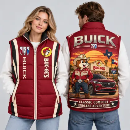 Buc-ee's Buick Burgundy Vest Sleeveless Puffer Vest Jacket NDN worn
