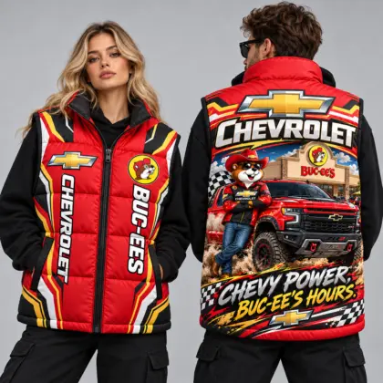 Buc-ee's Chevrolet Red And Black Vest Sleeveless Puffer Vest Jacket NDN worn