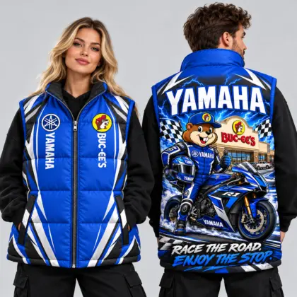 Buc-ee's Yamaha Blue Vest Sleeveless Puffer Vest Jacket NDN worn