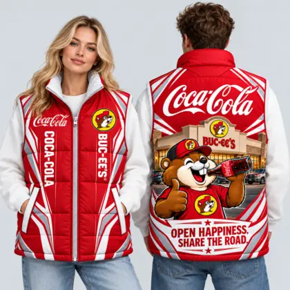 Buc-ee's Coca-Cola Red White Vest Sleeveless Puffer Vest Jacket NDN worn