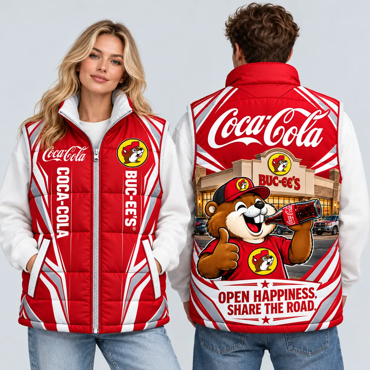 Buc-ee's Coca-Cola Red White Vest Sleeveless Puffer Vest Jacket NDN worn