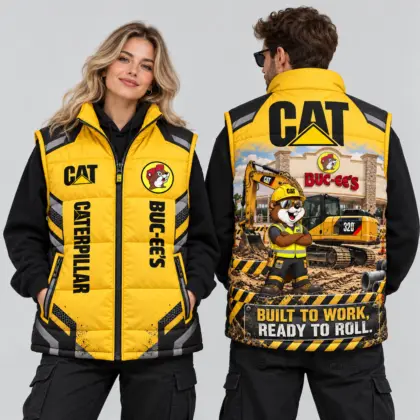 Buc-ee's Caterpillar CAT Yellow And Black Vest Sleeveless Puffer Vest Jacket NDN worn