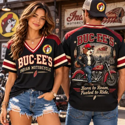 Buc-ee's Indian Motorcycle V-Neck Baseball Jersey For Born To Roam Ride Nights NDN worn