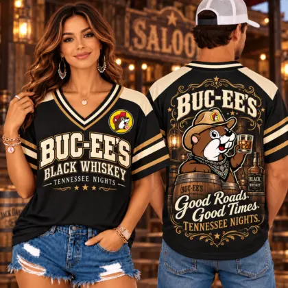 Buc-ee's Black Whiskey Tennessee Nights V-Neck Baseball Jersey For Good Roads Times NDN worn