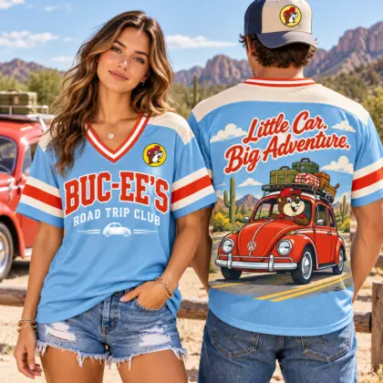 Buc-ee's Road Trip Club Beetle V-Neck Baseball Jersey For Little Car Big Adventure NDN worn
