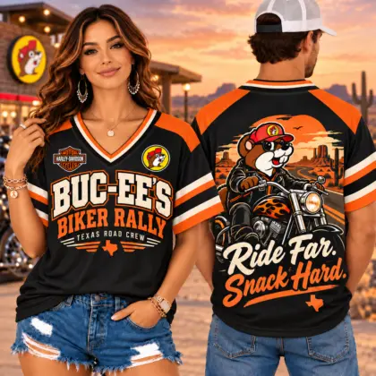 Buc-ee's Biker Rally Motorcycle V-Neck Baseball Jersey For Ride Far Snack Hard Fans NDN worn