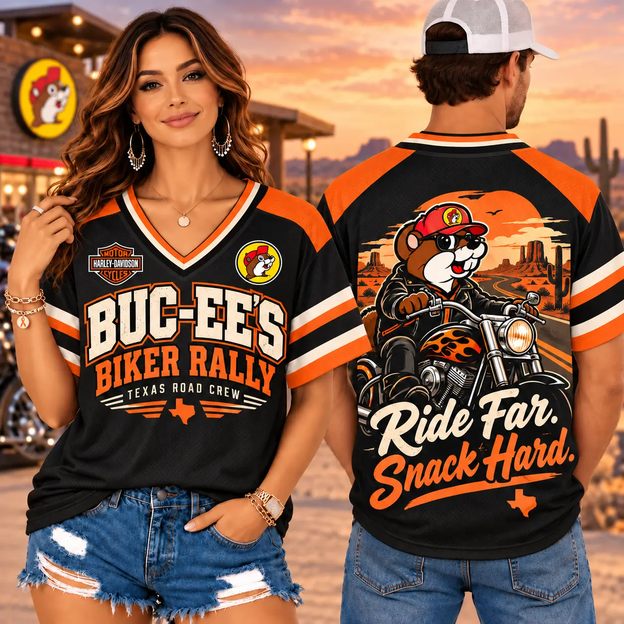 Buc-ee's Biker Rally Motorcycle V-Neck Baseball Jersey For Ride Far Snack Hard Fans NDN worn