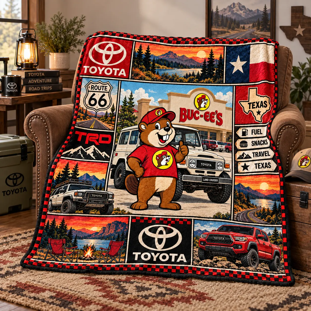 Buc-ee's Toyota Texas Flag Trucks Fleece Blanket For Route 66 Sunset Road Fans NDN worn