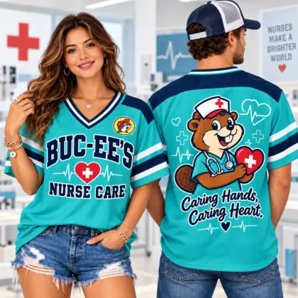 Buc-ee's Nurse Care Medical V-Neck Baseball Jersey For Caring Hands Heart Days NDN worn