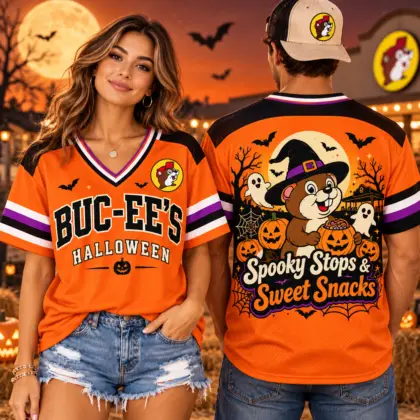 Buc-ee's Halloween Witch Beaver V-Neck Baseball Jersey For Spooky Stops Sweet Snacks NDN worn